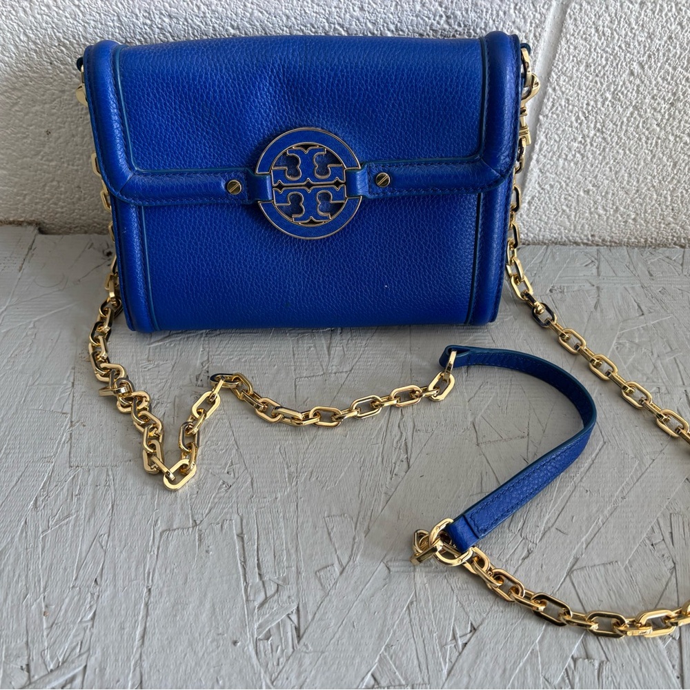 Tory Burch Blue Leather Chain Shoulder Bag